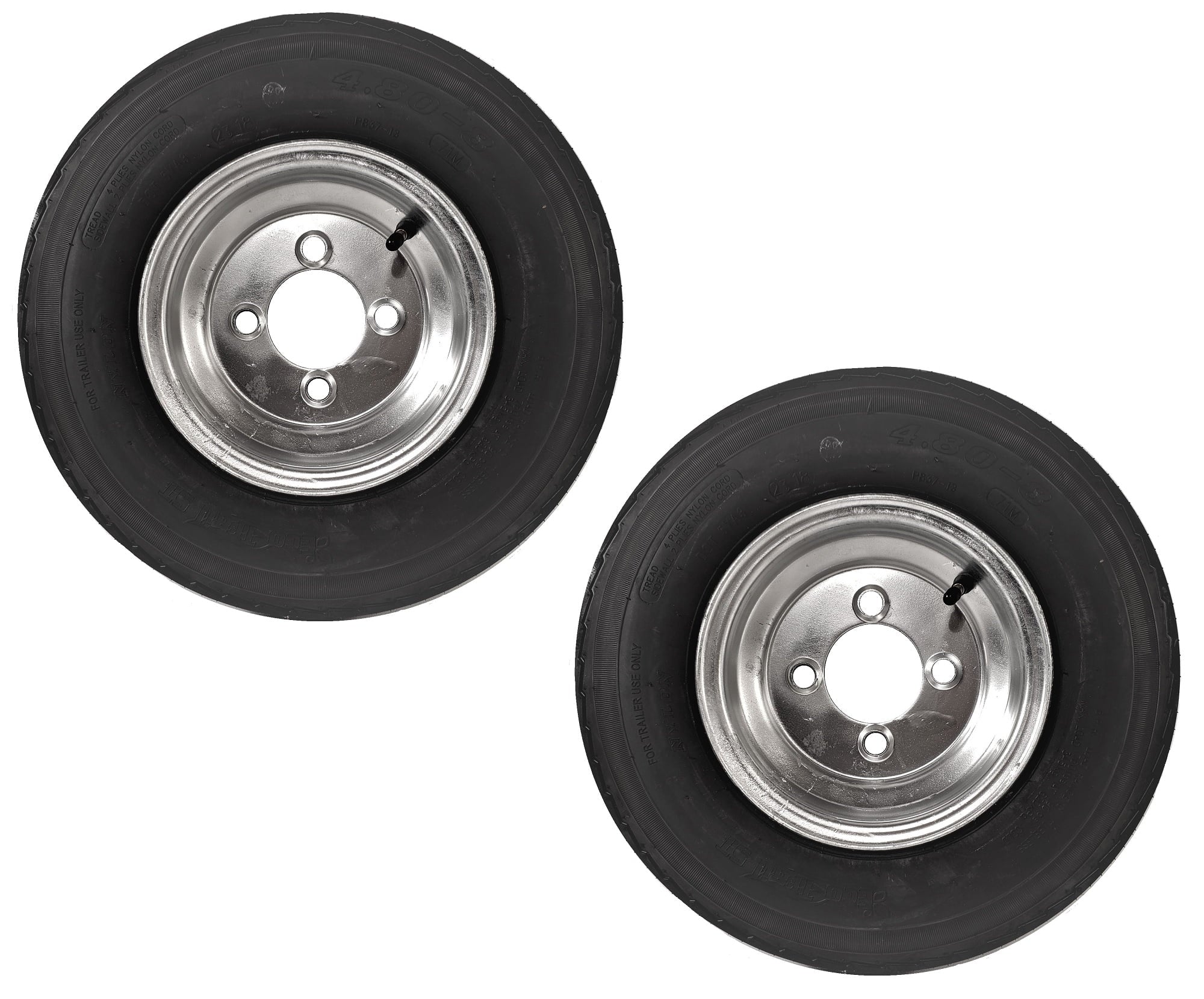 2-Pack Trailer Tire On Rim 4.80-8 480-8 8 4 Lug 6 Ply LRC Galvanized Wheel