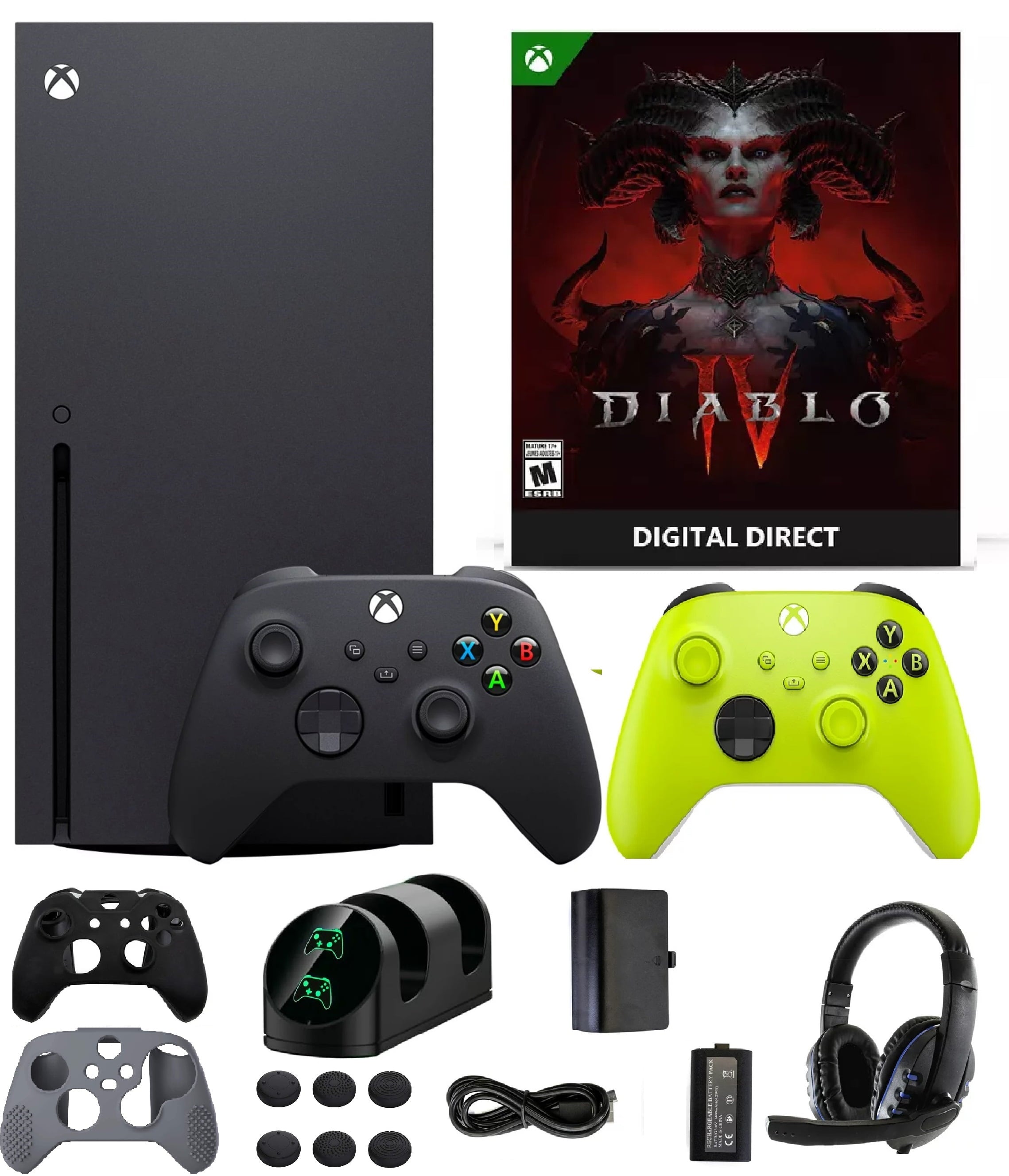2023 Newest Xbox Series X Gaming Console System- 1TB SSD Black X Version Bundle with Diablo IV Full Game / Extra Green Controller/ 17 in 1 Accessories Kit