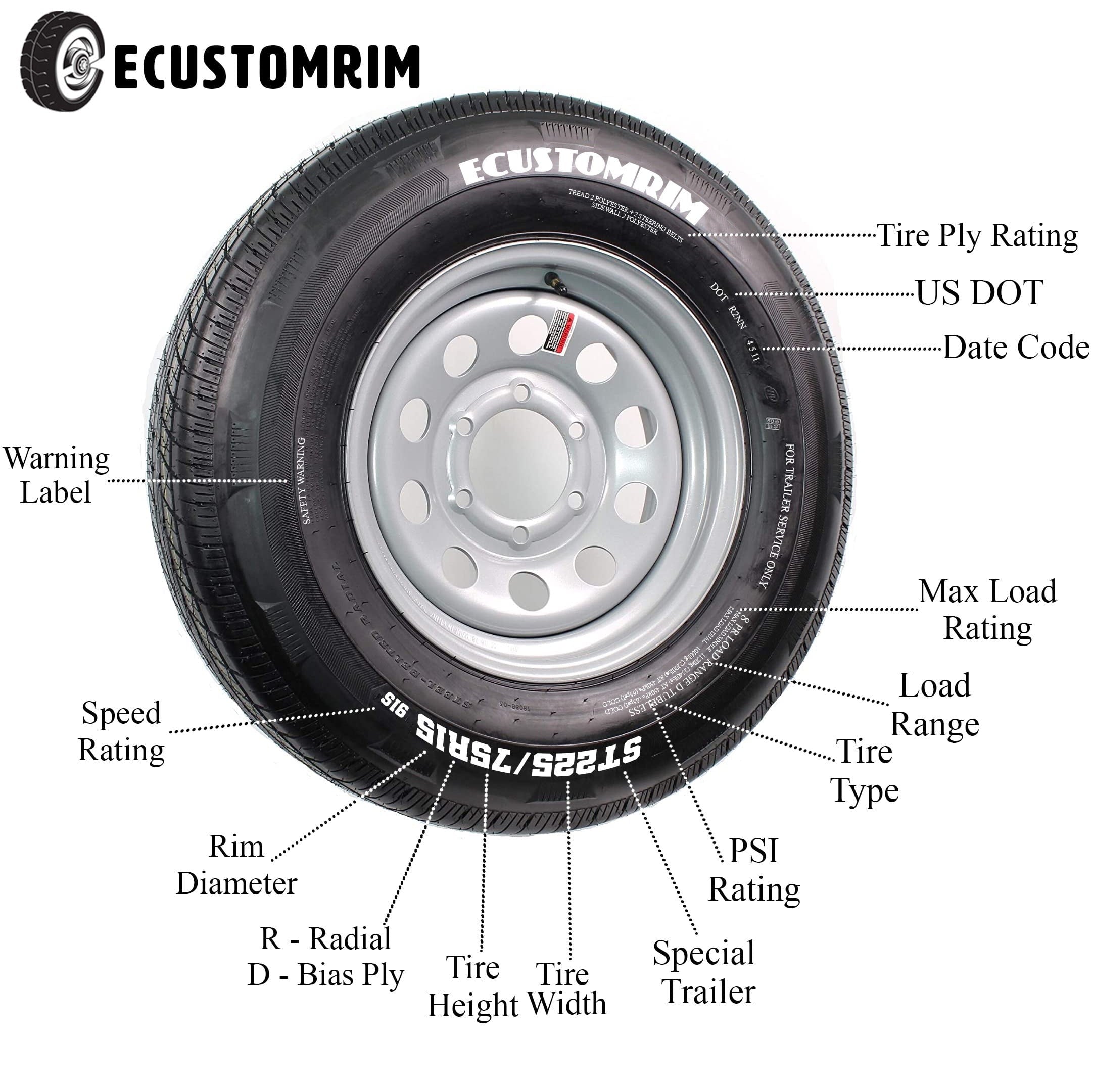 2-Pack Trailer Tire On Rim 4.80-8 480-8 8 4 Lug 6 Ply LRC Galvanized Wheel